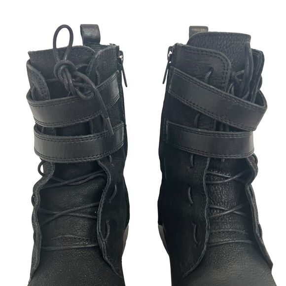 Allsaints Combat Double Strap Buckle Black Lace Up Side Zipper Boots Size 39 9 - Picture 3 of 9